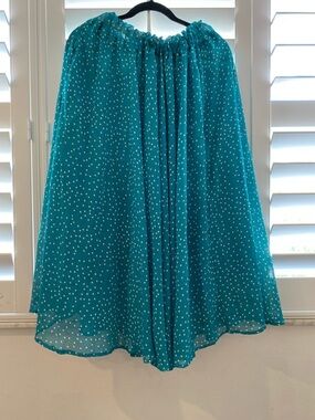 Teal Polka Dot Midi Skirt - Women's Flowing A-Line Skirt